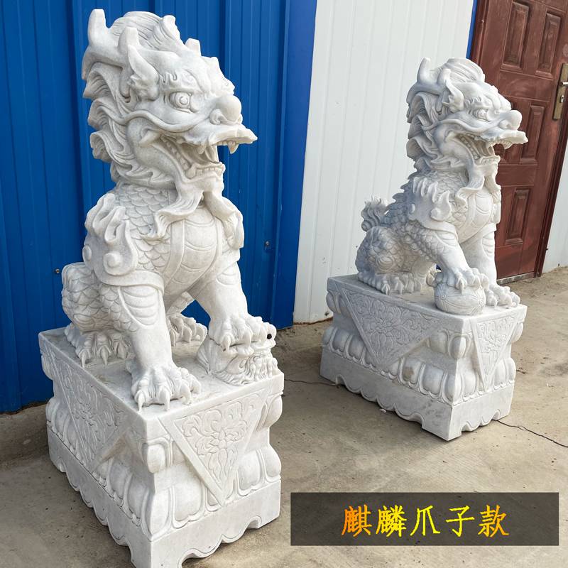 辽宁盘锦 晚霞红石雕动物 石雕麒麟一对 河北石雕动物厂家