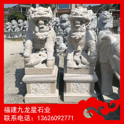 麒麟石雕加工厂 门口麒麟雕塑 石制品加工