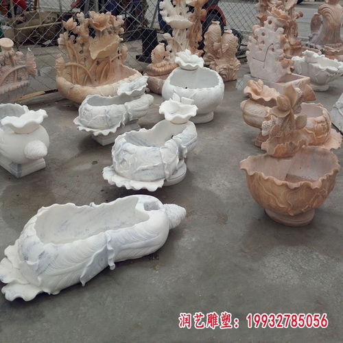 荷花鲤鱼石浮雕水缸 运城石雕塑景观制作厂