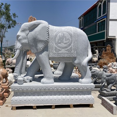 花岗岩石雕大象一对石头象雕刻工艺象白麻象芝麻白大象石雕雕塑制品