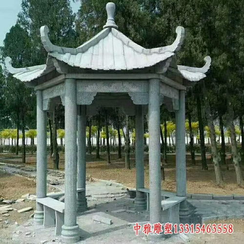 八角晚霞红石凉亭 校园大理石凉亭雕塑定制厂家 中雅雕塑